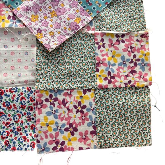 Hand Sewn Patchwork quilt squares (15) multicolor blocks cotton 1940s 4-patch - Picture 5 of 10